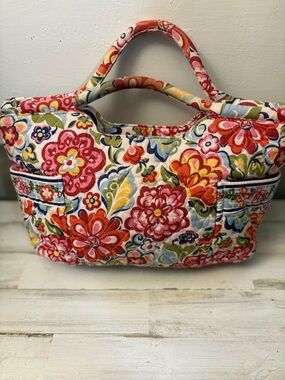 Vera Bradley Quilted Floral Tote in Red, Pink, Yellow and Green Retired pattern